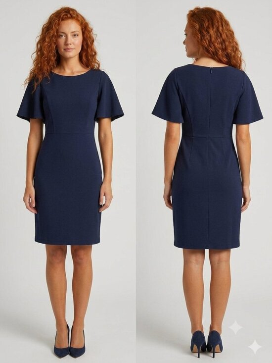 Enfocus Studios Dresses & Skirts - Women's Navy Flutter-Sleeve Sheath Dress Enfocus Studio